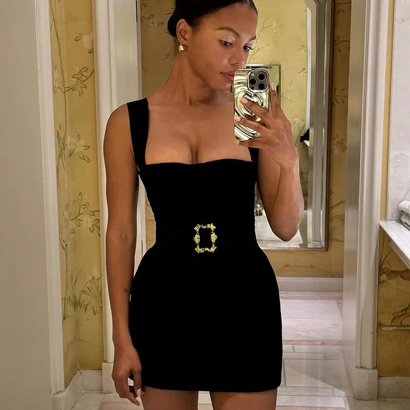 Fitted Mini Dress with Elegant Belt Detail - Laura