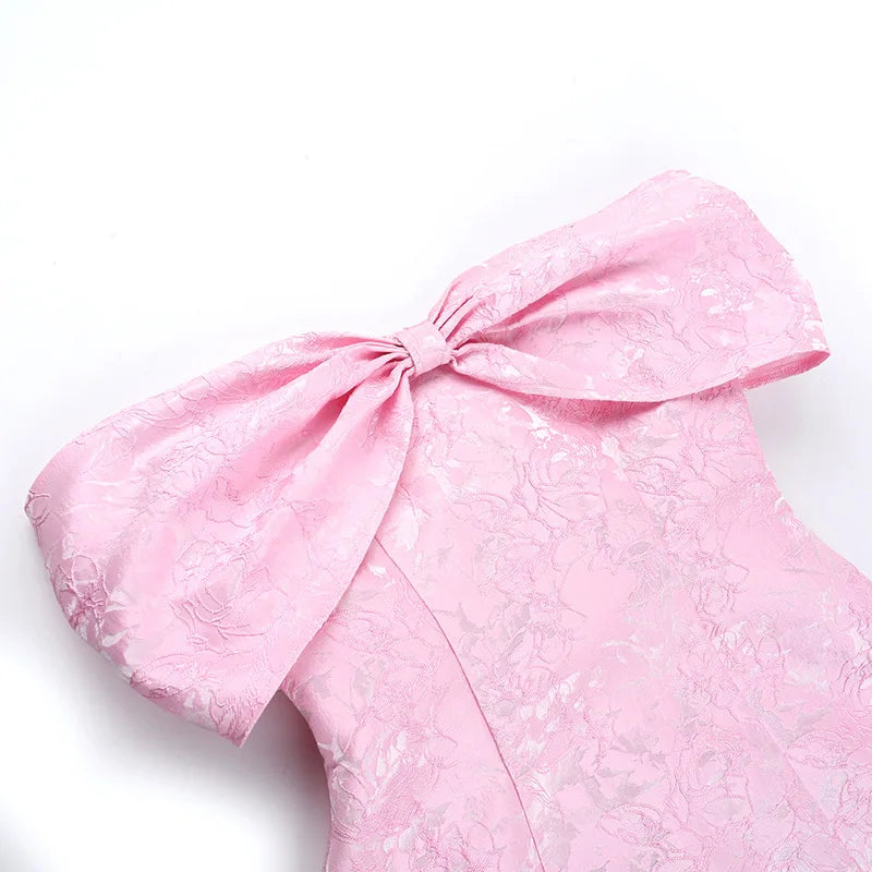A-line mini dress with bow design and floral embroidery detail - Lenora