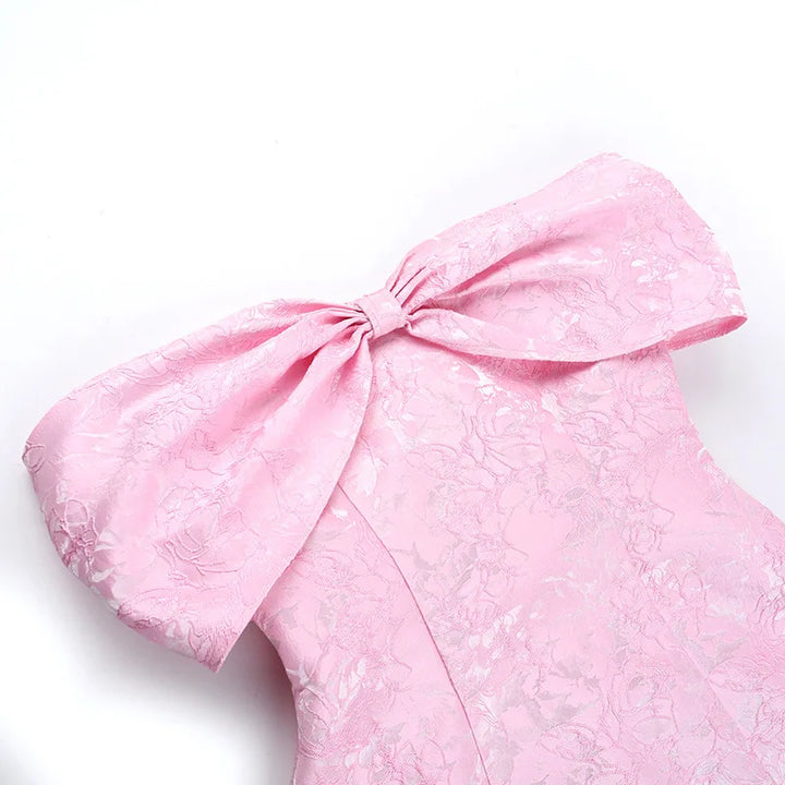 A-line mini dress with bow design and floral embroidery detail - Lenora