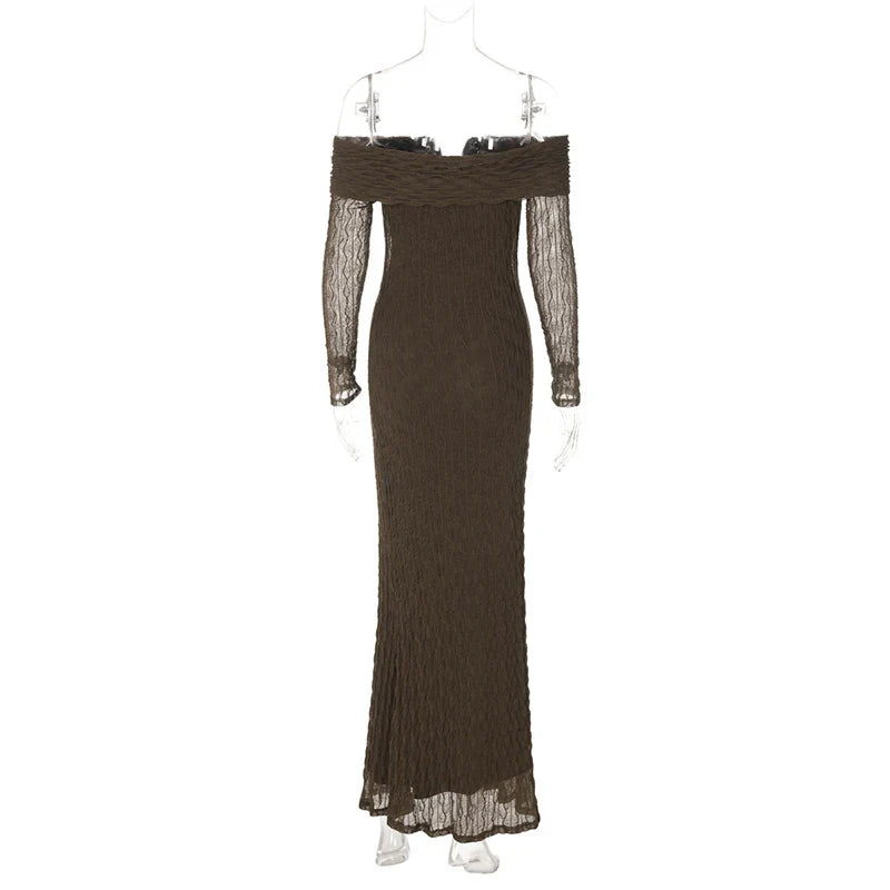 Off-shoulder maxi dress with printed fabric - Aida