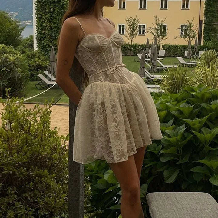 Mini Lace A-Line Dress with Corset Design - Milan