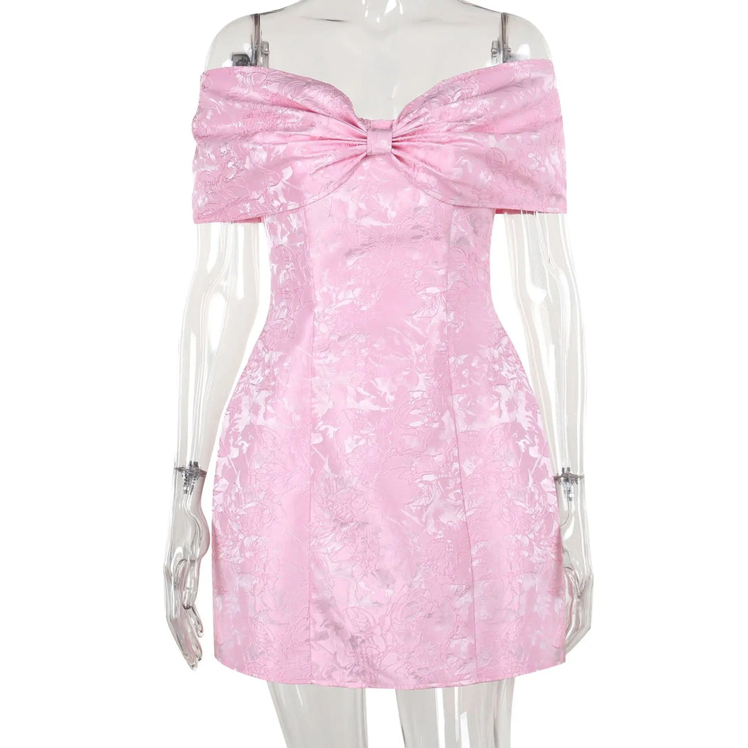 A-line mini dress with bow design and floral embroidery detail - Lenora
