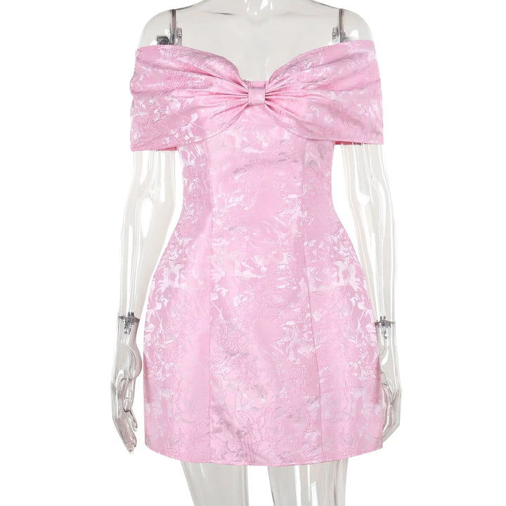 A-line mini dress with bow design and floral embroidery detail - Lenora