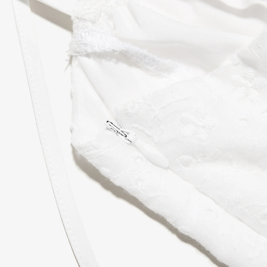 A-Line Mini Dress with Embroidery and Tie Straps - GAYA