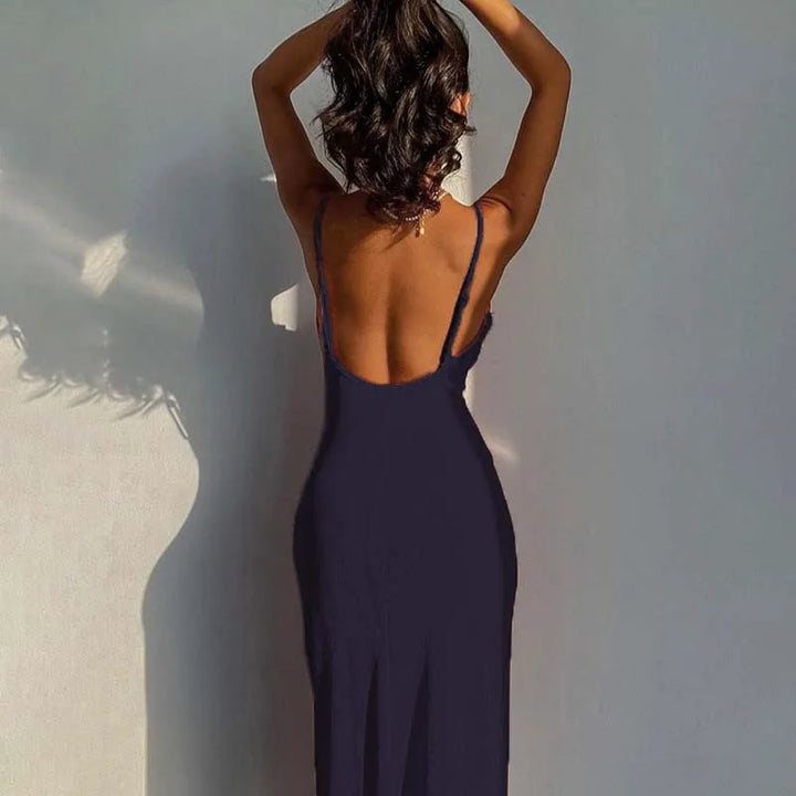 Summer midi knitted dress with slit decoration - Smile