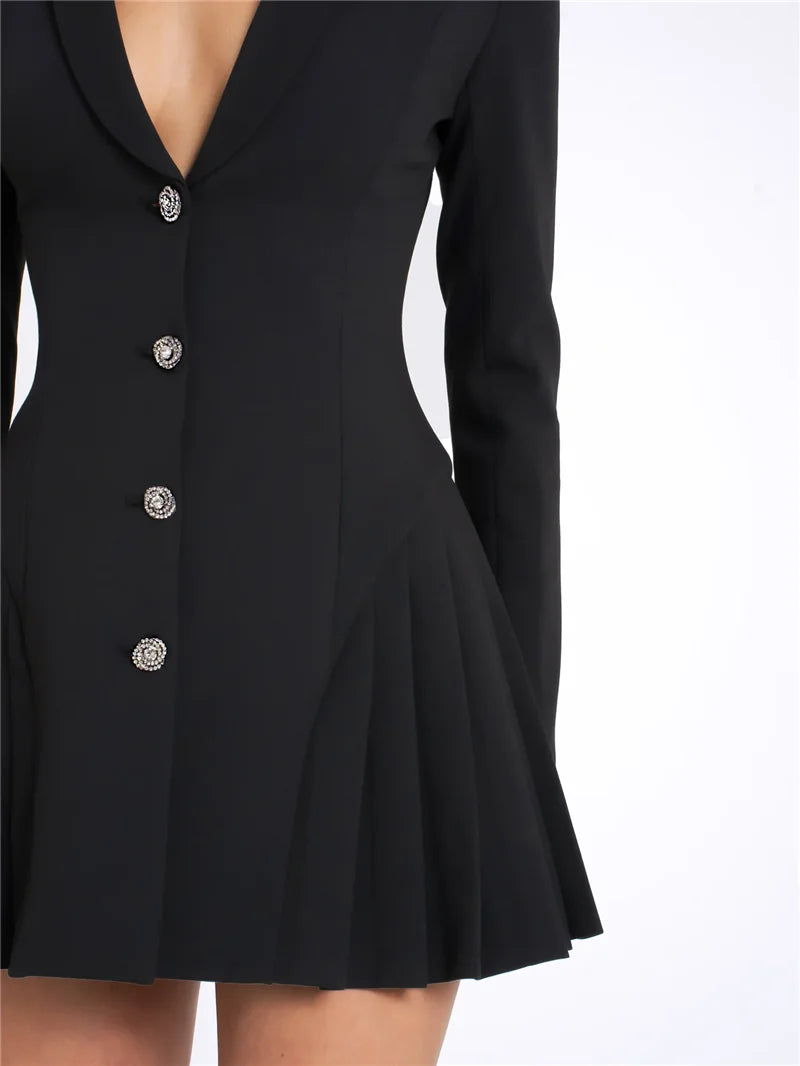 Tailored Mini Dress with Diamond Button Detail - EMMA