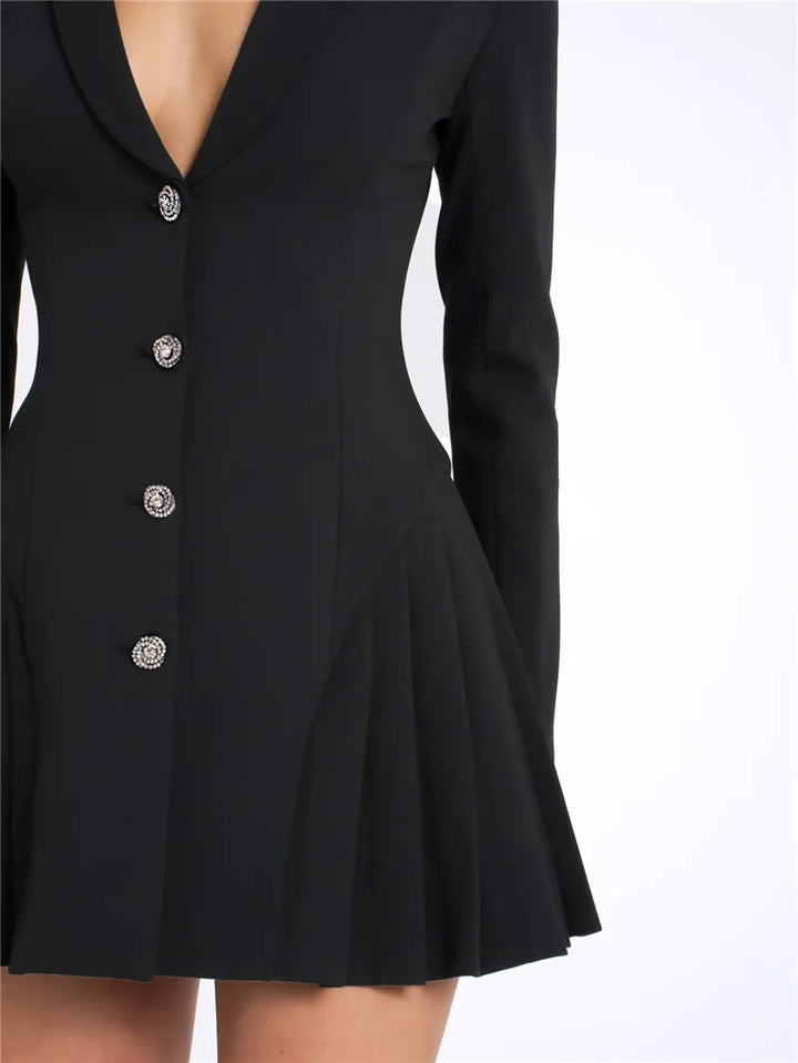 Tailored Mini Dress with Diamond Button Detail - EMMA