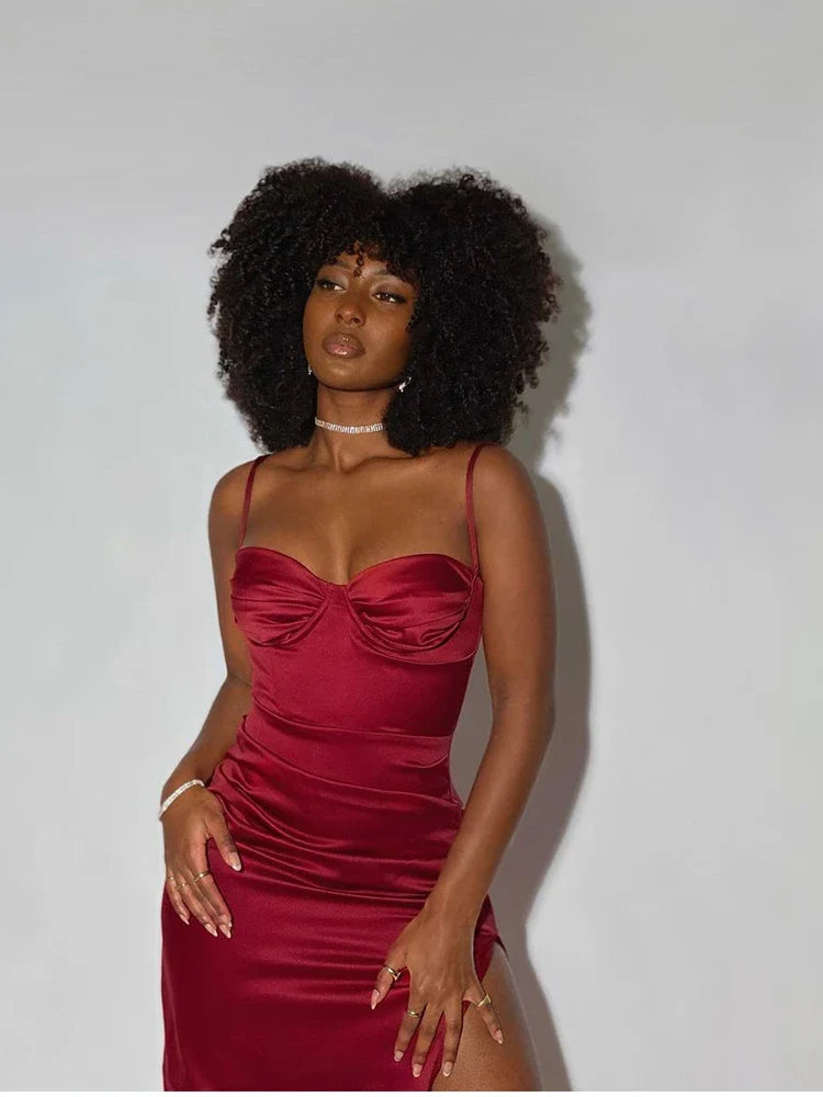 Elegant Satin Maxi Dress with Deep Slit - Venice