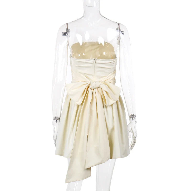 A-Line Strapless Mini Dress with Bow Tie Back - Arbel