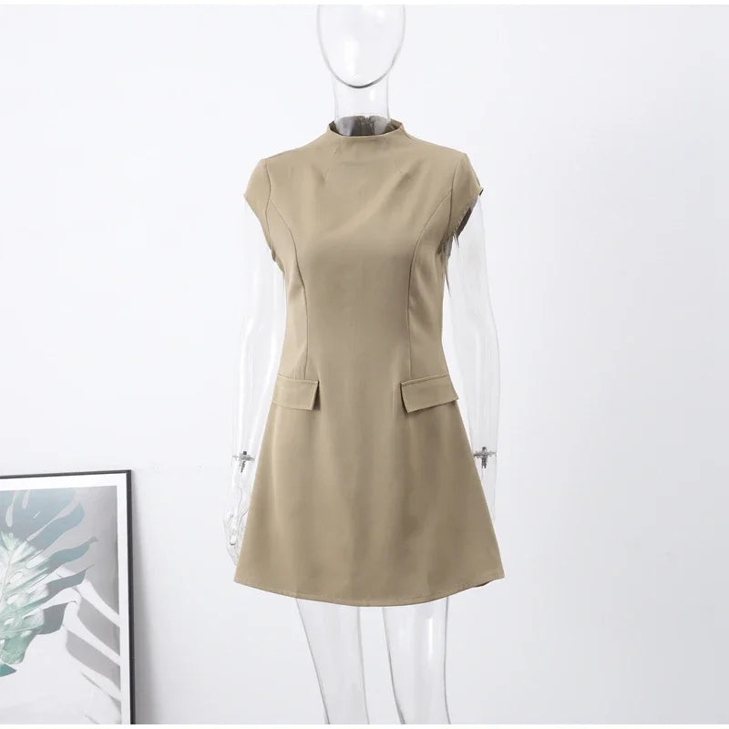 Tailored mini dress with hourglass silhouette and pocket decoration - Nils
