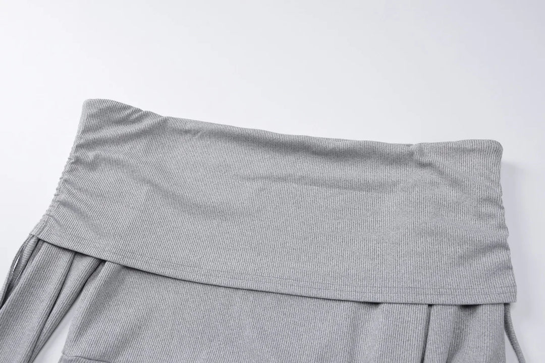Off-Shoulder Maxi Dress with Slit, Ruching, and Tie Lace Detail - Aisha