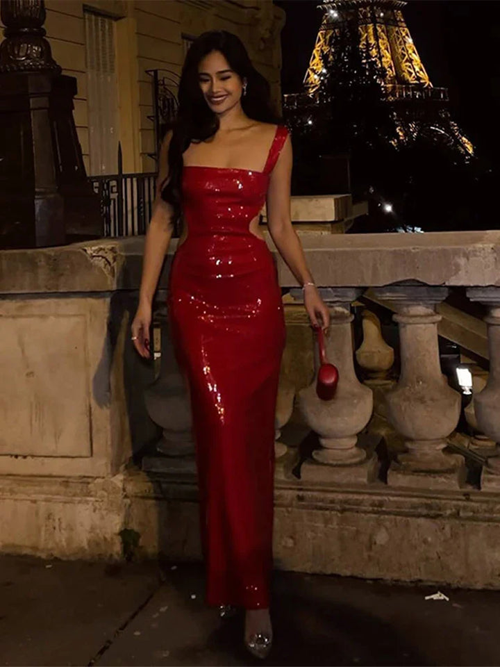 Sequin Maxi Dress with Open Back and Waist - Catalina