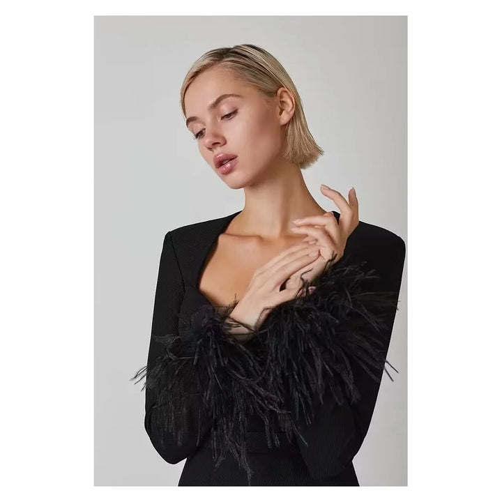 Tailored Mini Dress with Elegant Feather Sleeve Detail - Maggie