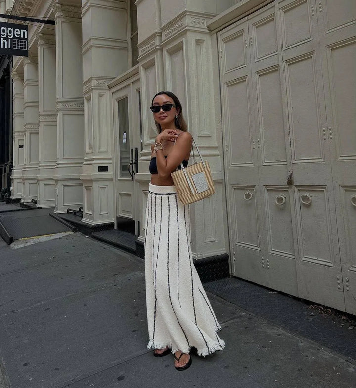 Knitted Maxi Skirt with Stripe Detail - Mili