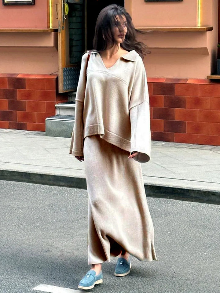 Loose two-piece knitted set maxi skirt and top - Shilav