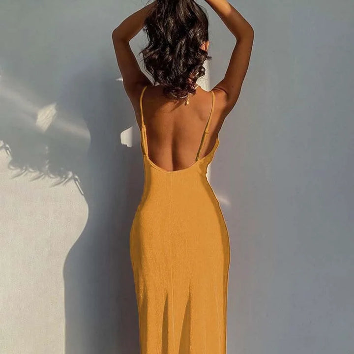 Summer midi knitted dress with slit decoration - Smile