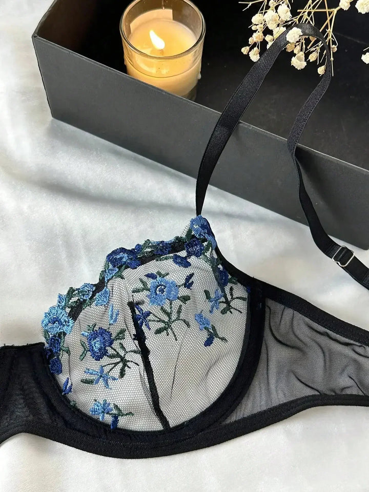 Sheer Floral Design Lingerie Set - Amy