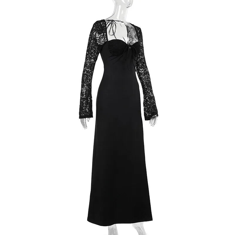 Maxi Dress with Slit and Lace Sleeves - Clarissa