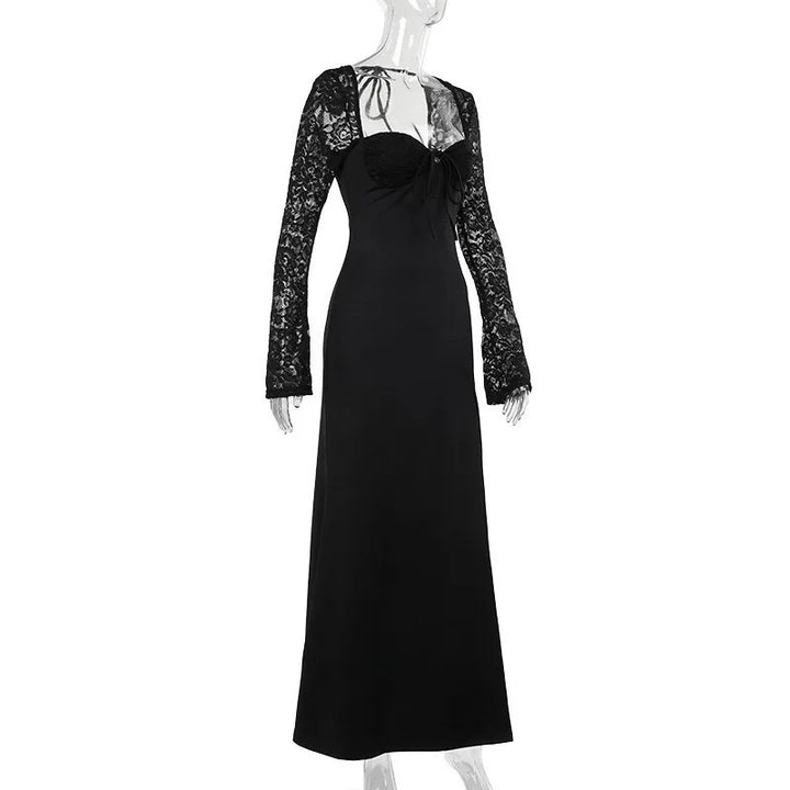 Maxi Dress with Slit and Lace Sleeves - Clarissa