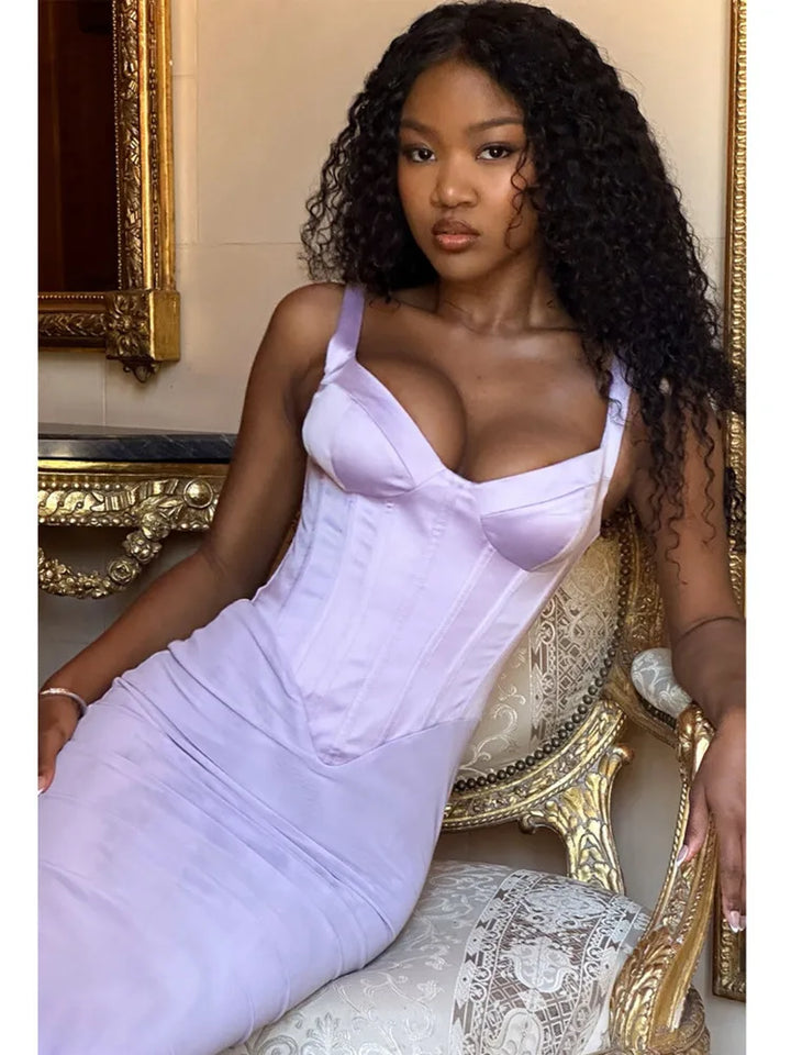 Mesh Maxi Dress with Satin Corset Design - Mariam