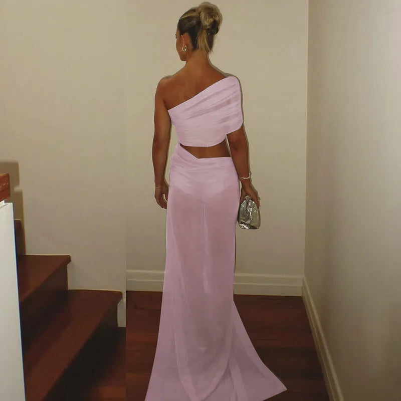 Asymmetric Chiffon Maxi Dress with Slit - Shi Lin