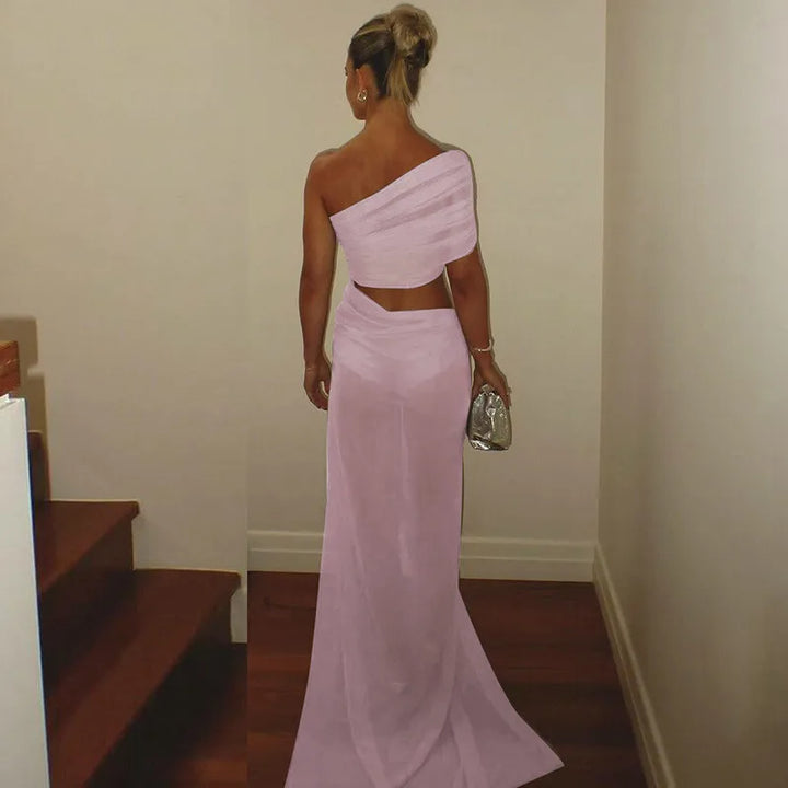 Asymmetric Chiffon Maxi Dress with Slit - Shi Lin