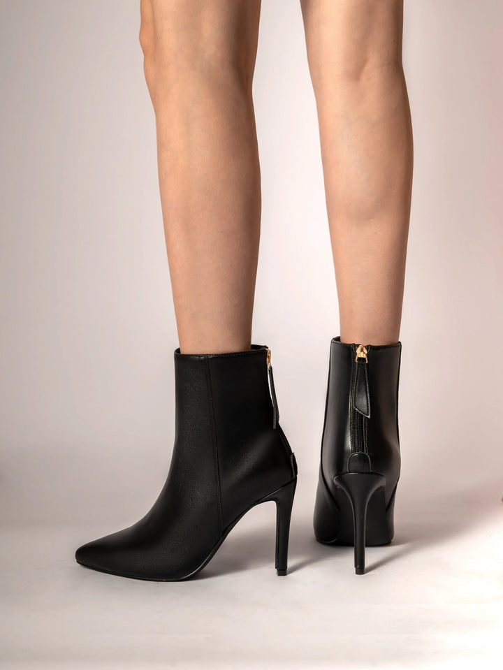 Faux Leather Pointed Heel Boots - Tali