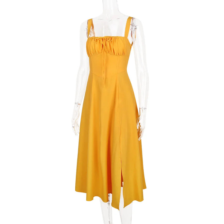 Summer Midi Dress with Rustic Design and Slit Decoration - Angelica