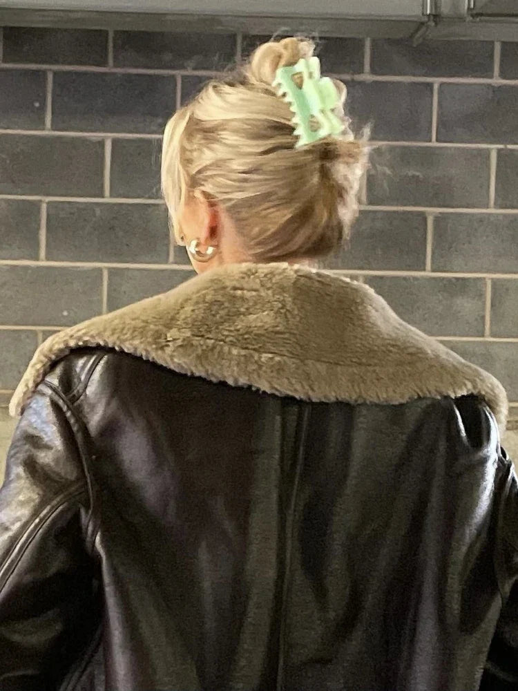 Leather Coat with Fur Lining - Candy