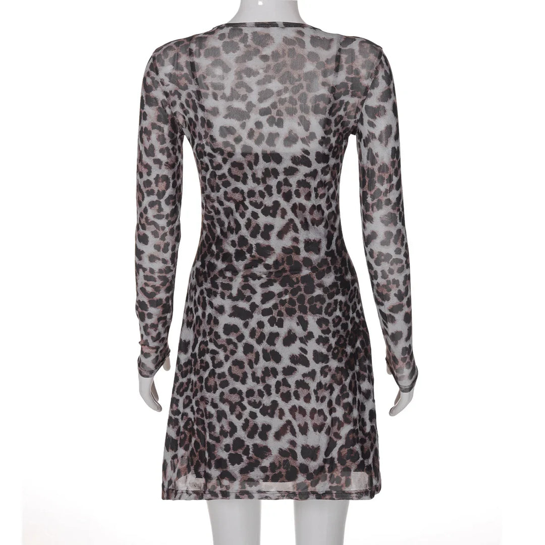 Leopard Chiffon Mini Dress with Opaque Hem - LEO