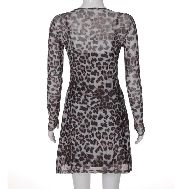 Leopard Chiffon Mini Dress with Opaque Hem - LEO