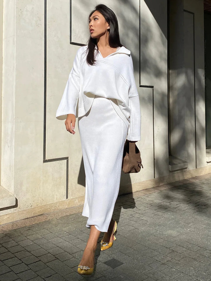 Loose two-piece knitted set maxi skirt and top - Shilav