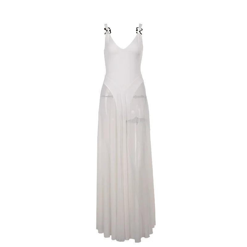 Chiffon Maxi Dress with Buckle Details on Straps - Maria
