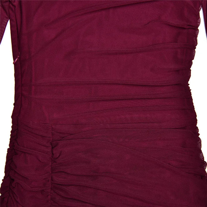 Mini pleated dress with turtleneck and chiffon bell sleeves - NARA