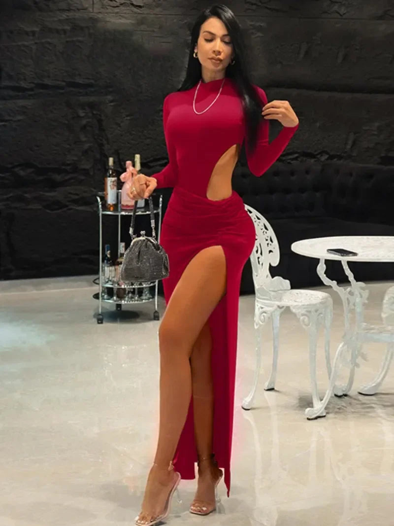 Maxi Dress with Waist Cutout and Deep Slit - Izabella