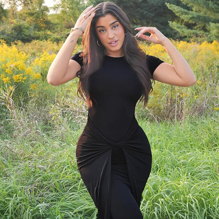 Maxi Dress with Ruching and Cross Design - Sheila