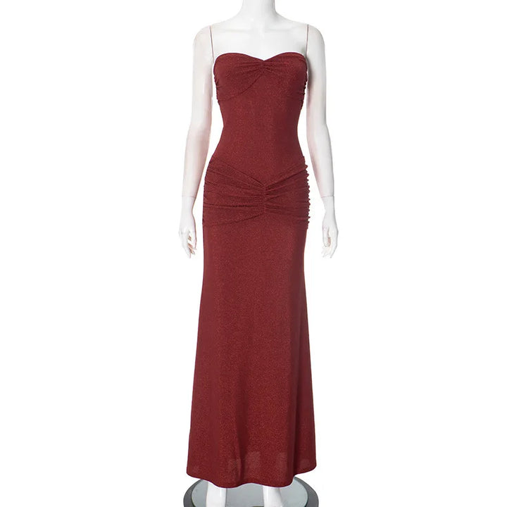 Strapless Maxi Dress with Glitter and Ruching Design - Harlee