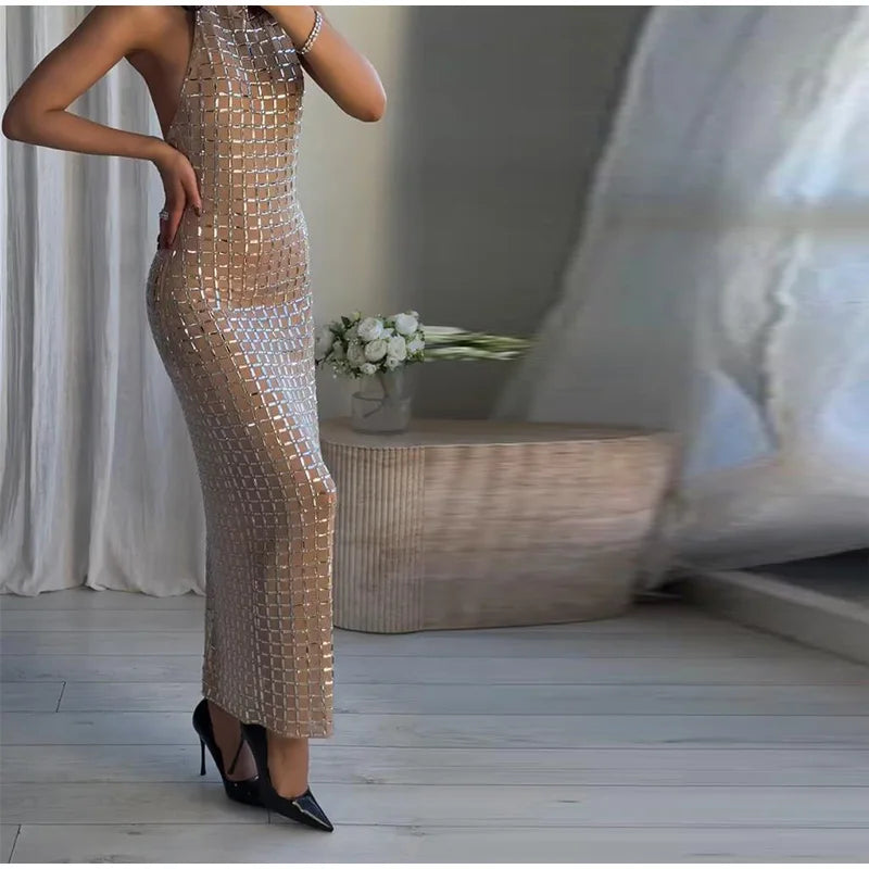 Strapless top / mini skirt / maxi dress / maxi dress with sparkling sequins design