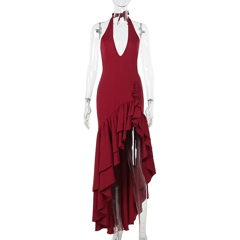 Maxi Dress with Ruffle and Open Back - Rosalina