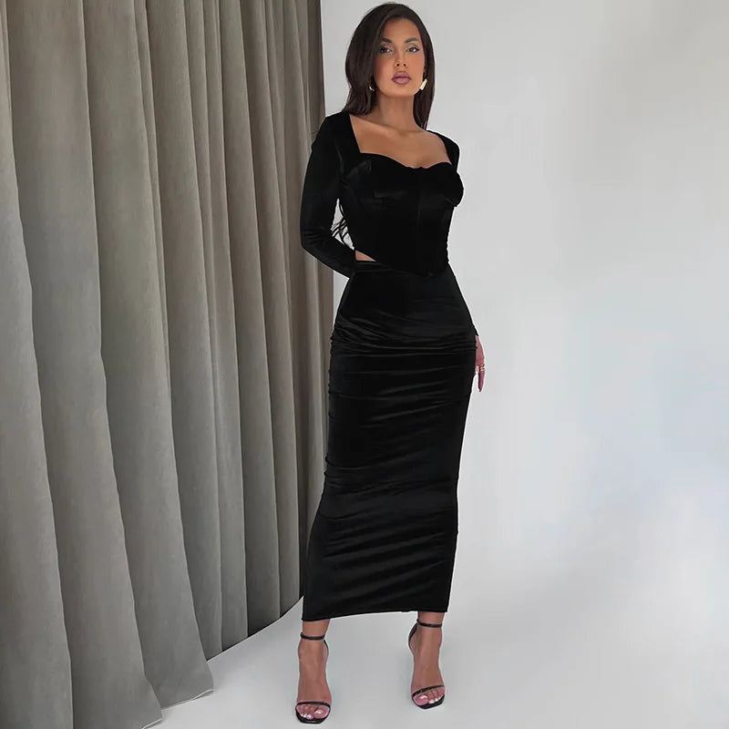 Velvet Two-Piece Set with Fitted Maxi Skirt and Top - Miranda