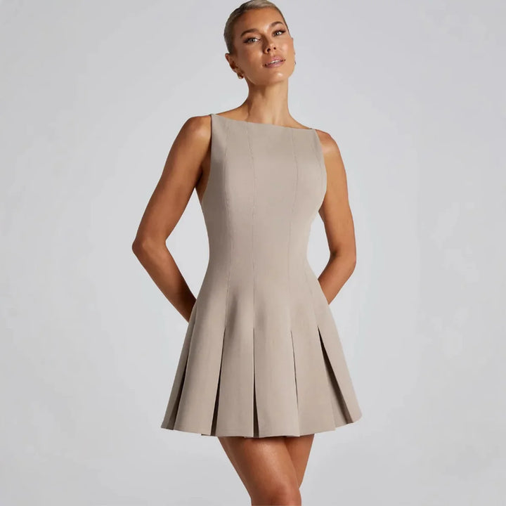 A-line Pleated Mini Dress with Open Back - Judith