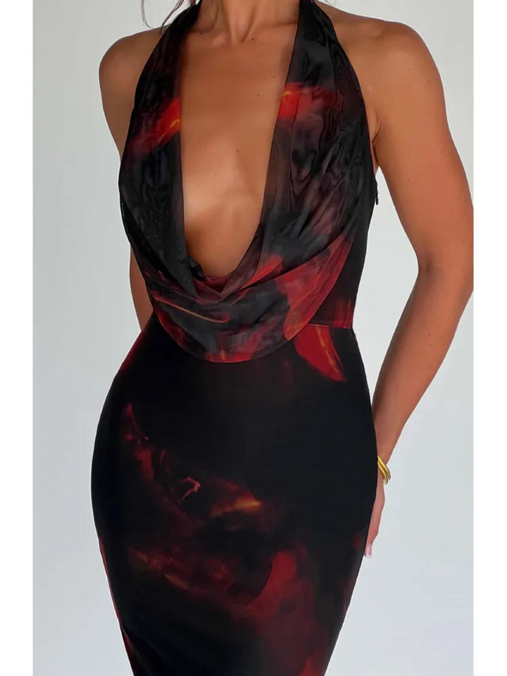 Maxi Dress with Dropped Collar and Open Back - Azariah