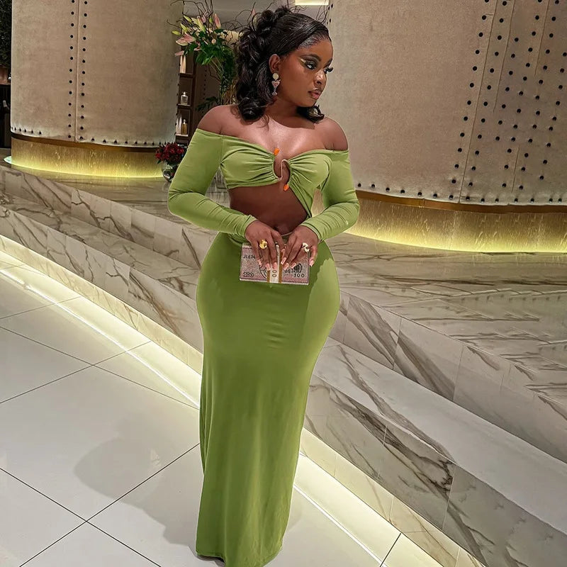Maxi dress with exposed midriff and buckle design - Talia