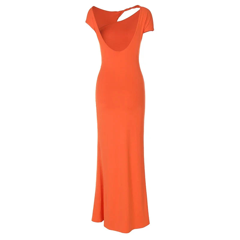 Maxi Open Back Dress with Flower Buckle Detail - Marina