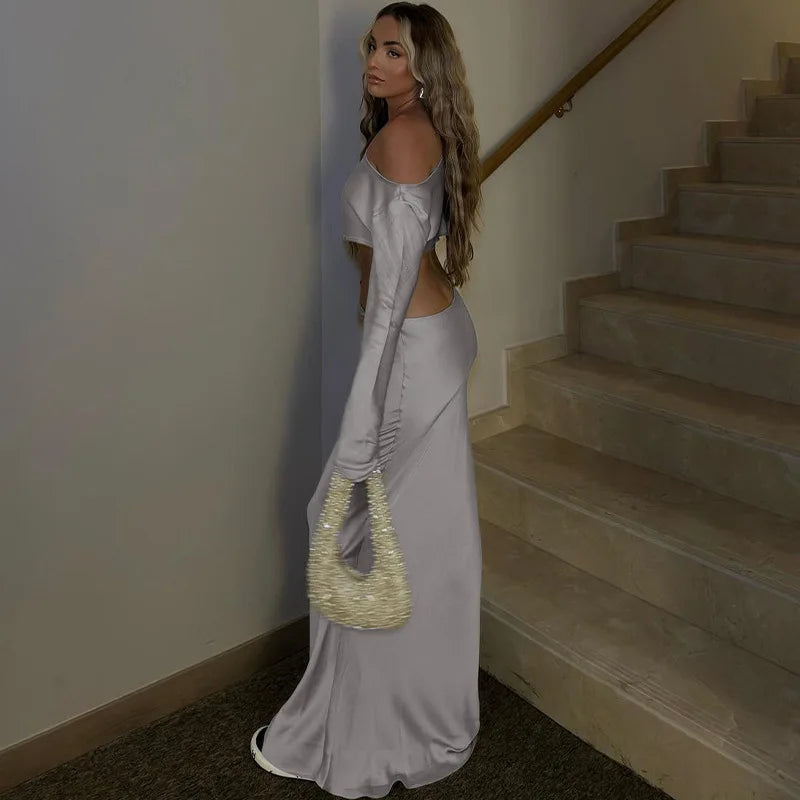 Two-piece satin set with blouse and maxi skirt - Daniela