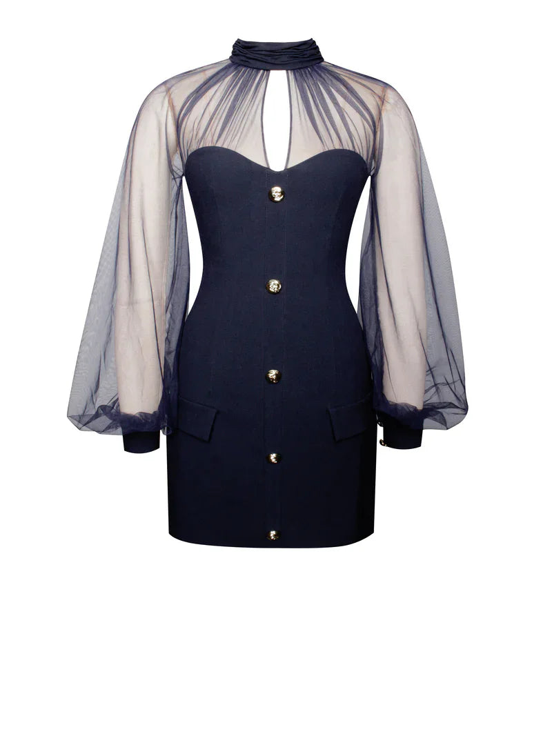Fitted mini dress with tailored chiffon sleeves - Darwin