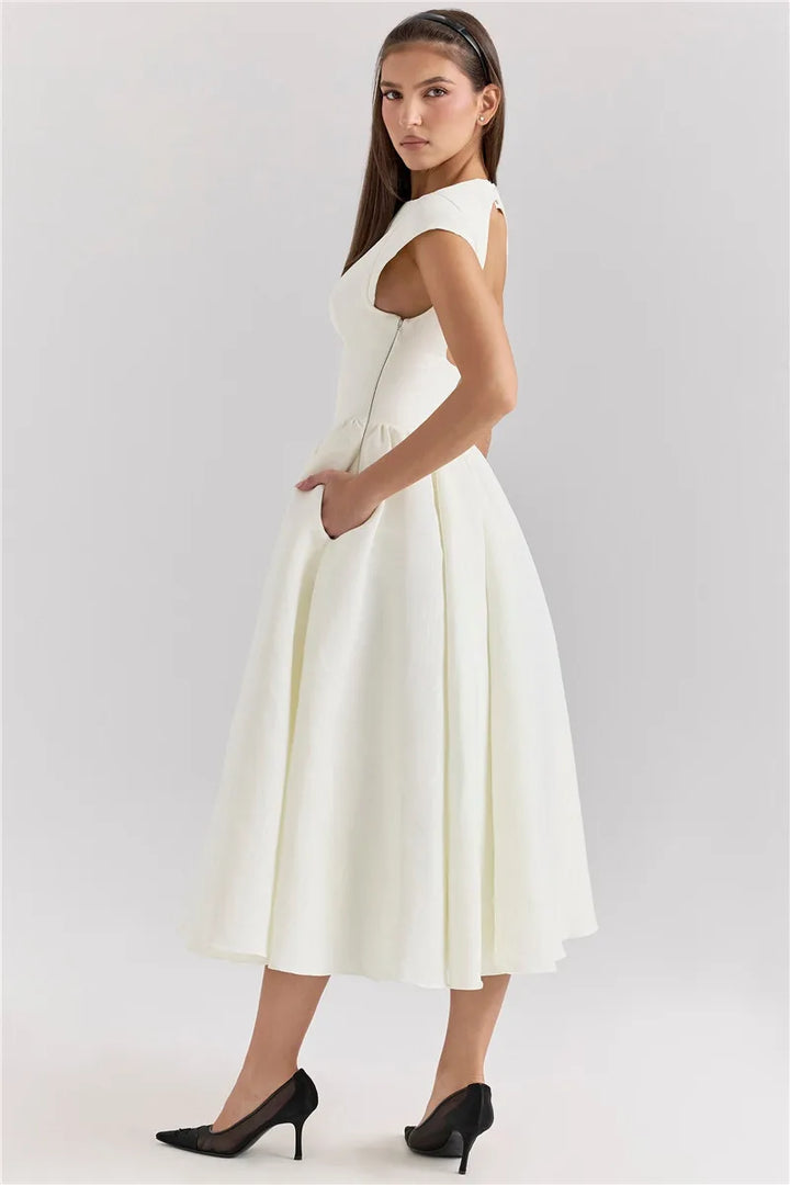 A-Line Midi Dress with Open Back - Rona Lee