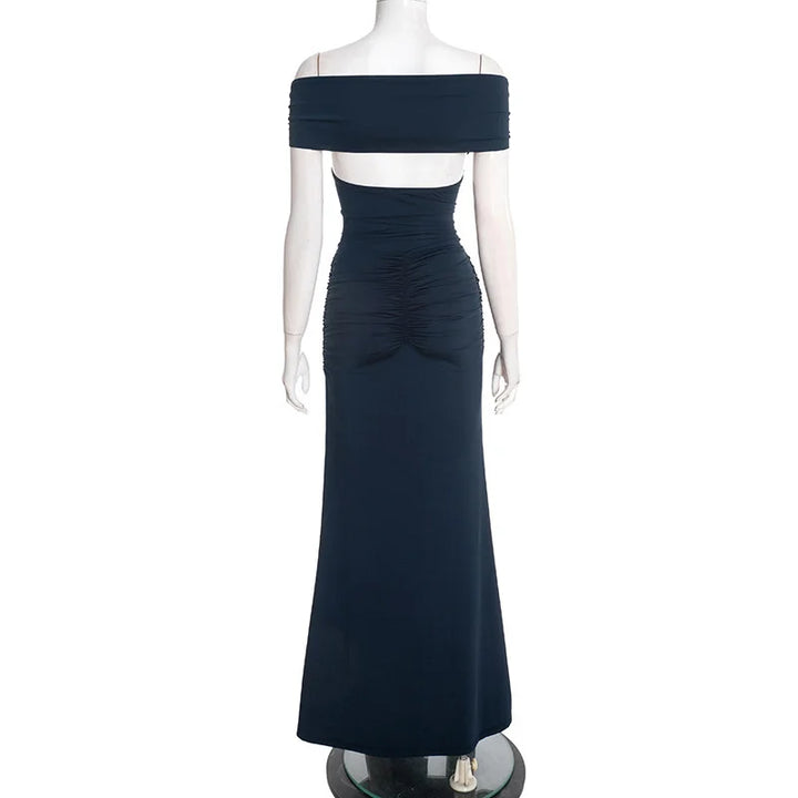 Maxi Dress with Ruching, Off-Shoulder Design, and Ruching Details - Fabiana