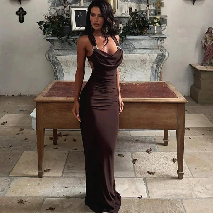 Maxi Open Back Dress with Buckle Detail on Straps - Grace