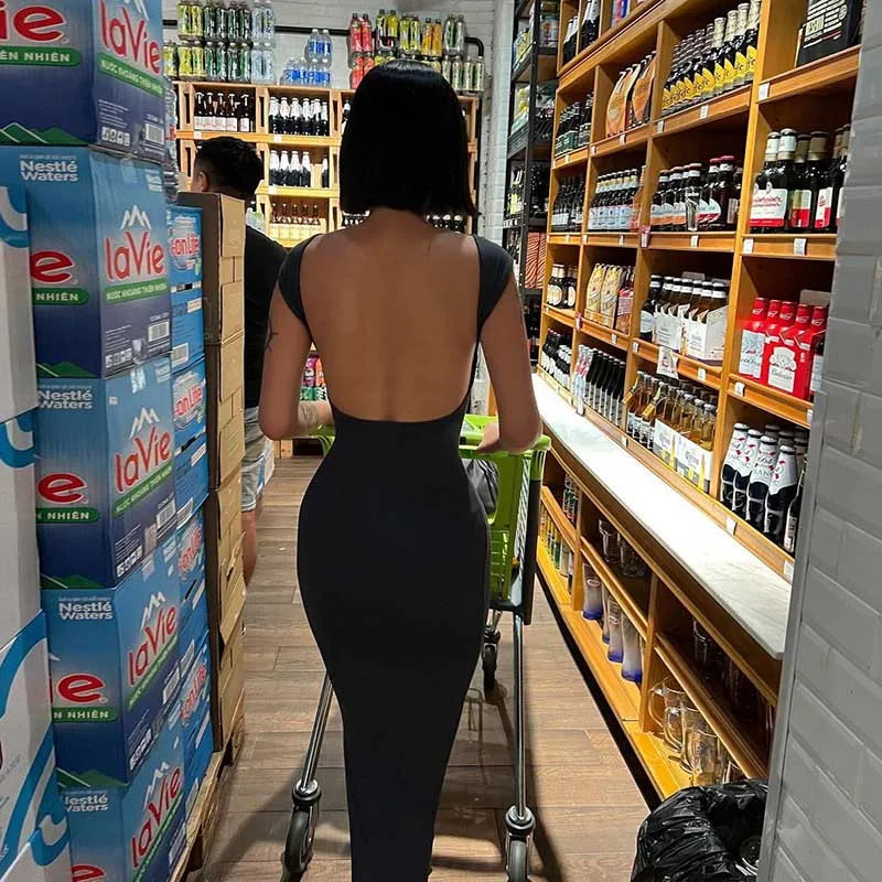 Fitted Maxi Dress with Open Back - Elia